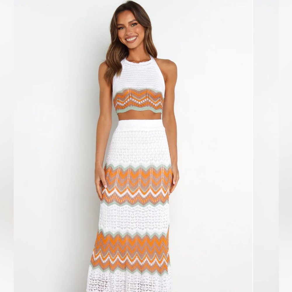 Matching crochet halter top & maxi skirt